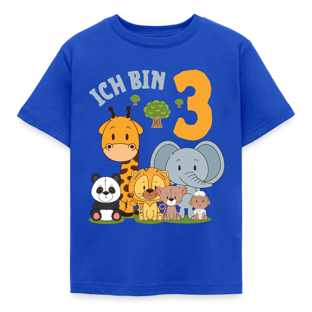 Kinder T-Shirt "Ich bin 3" (Niedliches Tiermotiv) - Royalblau