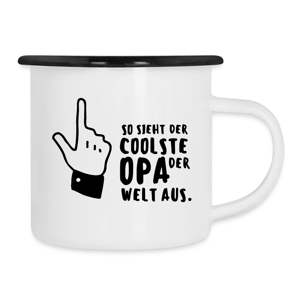 Emaille-Tasse "Coolste Opa der Welt" - Weiß/Schwarz