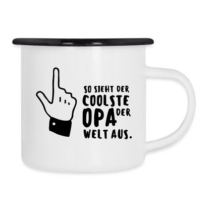 Emaille-Tasse "Coolste Opa der Welt" - Weiß/Schwarz