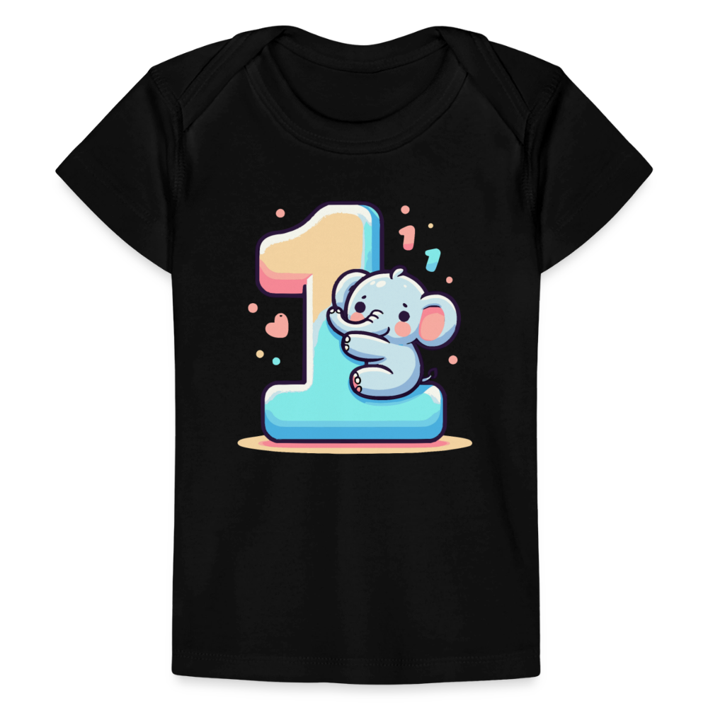 Baby Bio-T-Shirt "Elefant umarmt die 1" - Schwarz