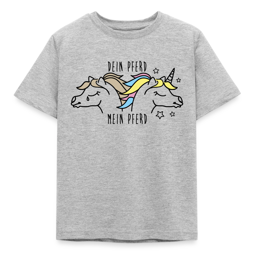 Kinder T-Shirt "Dein Pferd - Mein Pferd" - Grau meliert