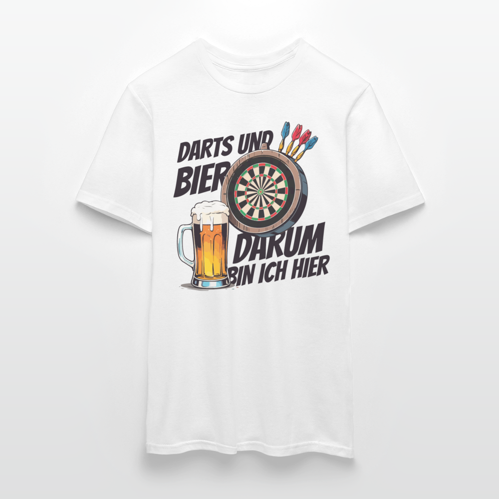 Männer T-Shirt "Darts und Bier - Darum bin ich hier" - Weiß