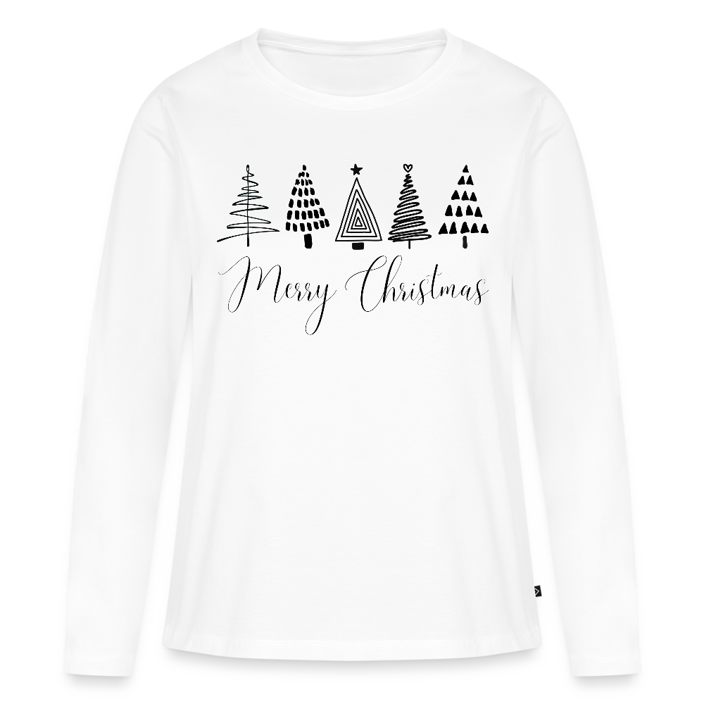 Bio-Langarmshirt "Handgezeichnete Weihnachtsbäume" - Weiß