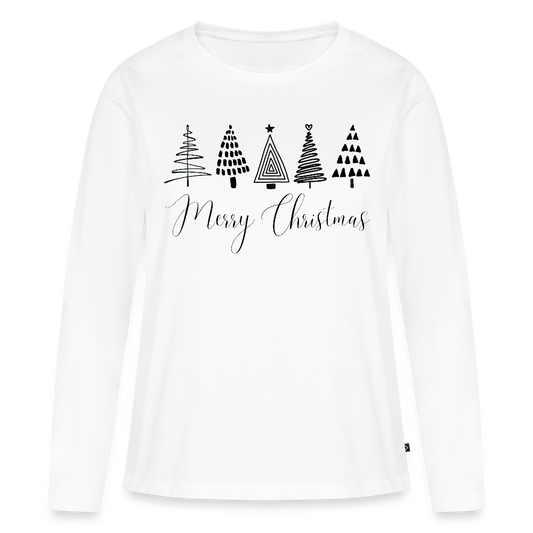 Bio-Langarmshirt "Handgezeichnete Weihnachtsbäume" - Weiß