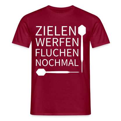 Männer T-Shirt "Zielen Werfen Fluchen Nochmal" - Ziegelrot