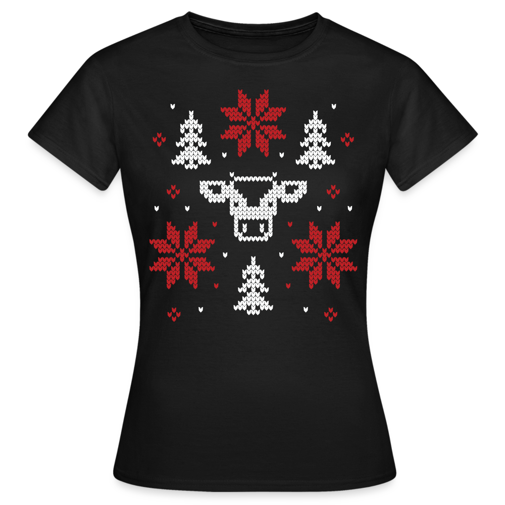 Frauen T-Shirt "Kuh Weihnachtsmotiv" - Schwarz