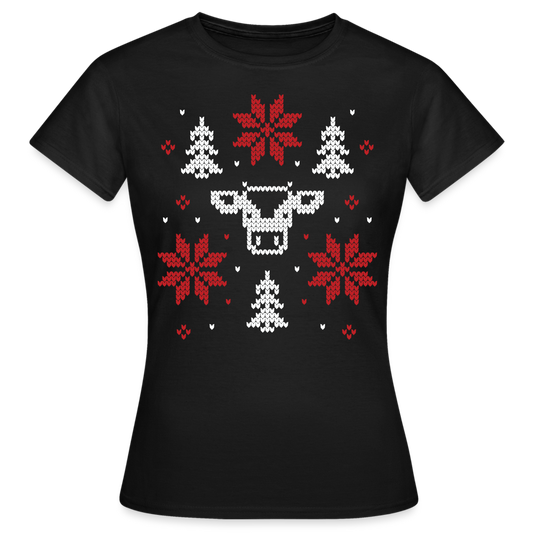 Frauen T-Shirt "Kuh Weihnachtsmotiv" - Schwarz