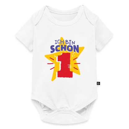 Baby Bio-Kurzarm-Body "Ich bin schon 1" (Sternen-Motiv) - Weiß