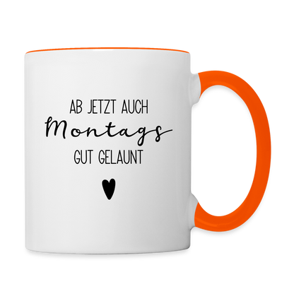 Tasse "Ab jetzt auch montags gut gelaunt" - Weiß/Orange