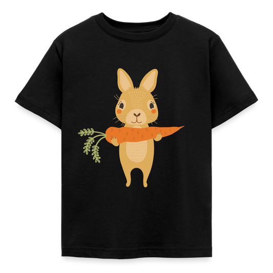 Kinder T-Shirt "Hase hält Karotte" - Schwarz