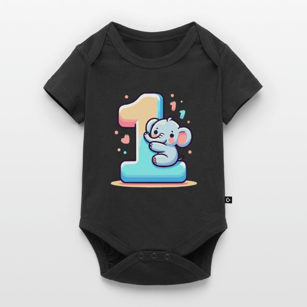 Baby Bio-Kurzarm-Body "Elefant umarmt die 1" - Schwarz