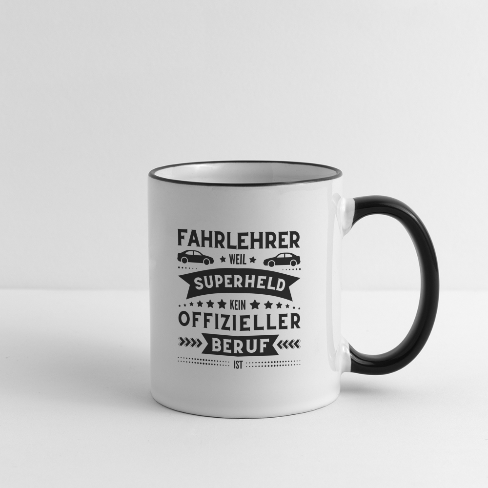 Tasse "Fahrlehrer = Superheld" - Weiß/Schwarz