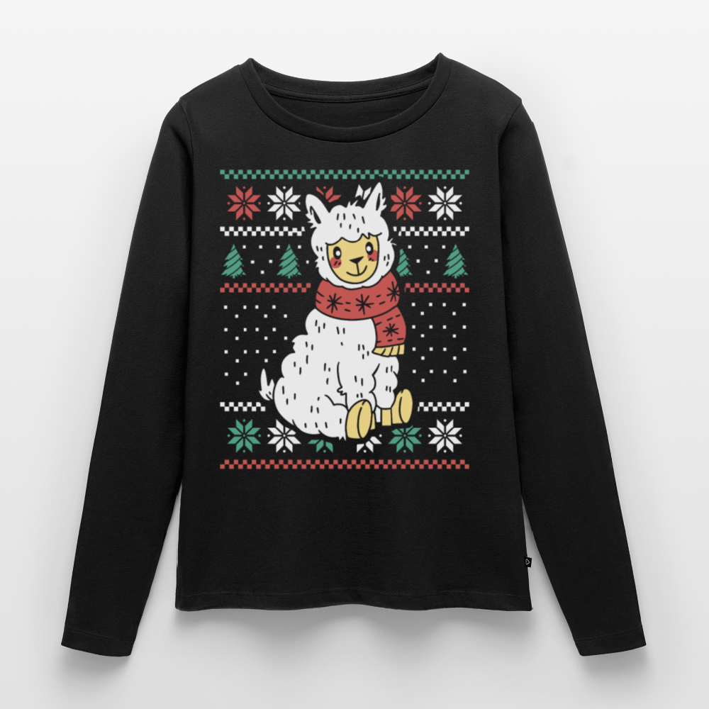 Bio-Langarmshirt "Lama Weihnachtsmotiv" - Schwarz