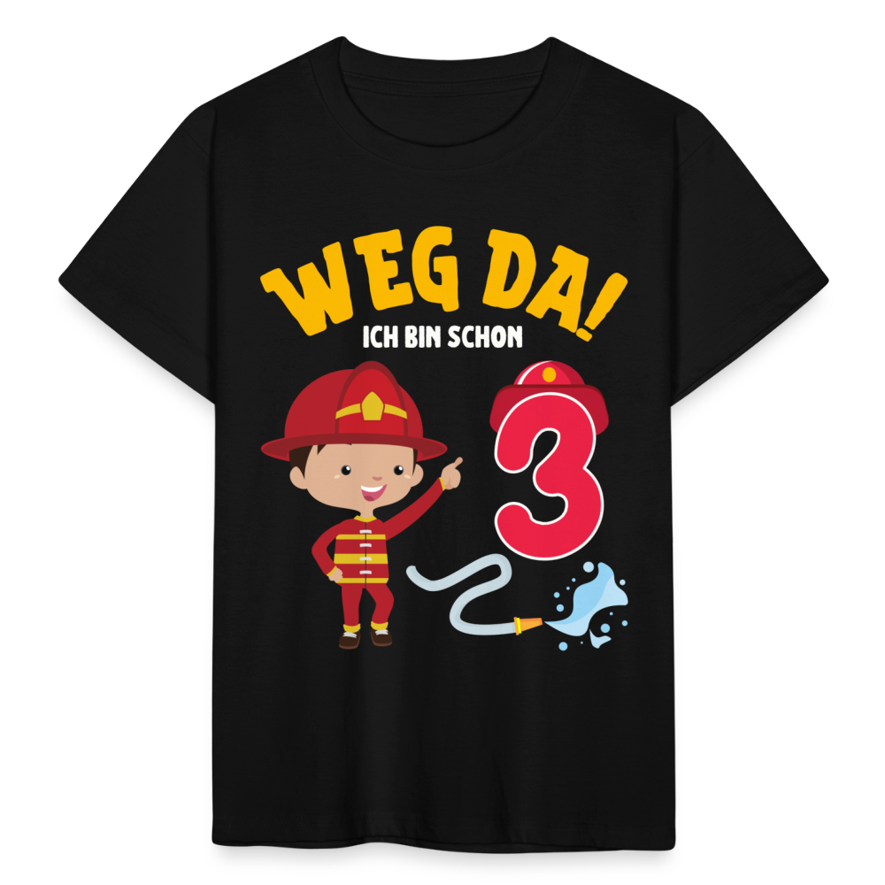 Kinder T-Shirt "Weg da! Ich bin schon 3" (Feuerwehrmann) - Schwarz