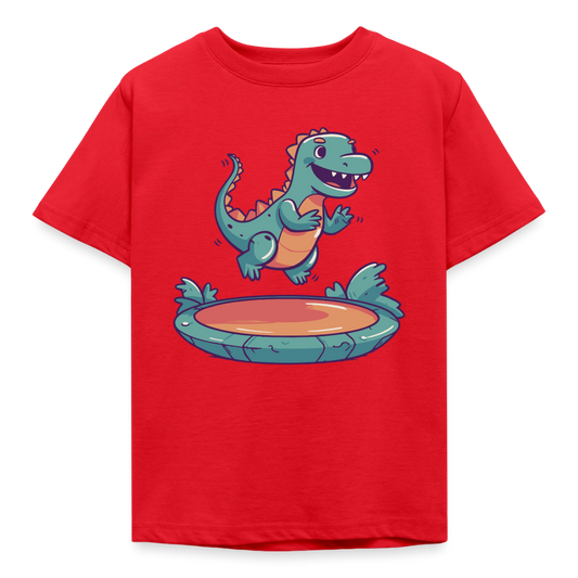 Kinder T-Shirt "Dinosaurier springt auf dem Trampolin" - Rot