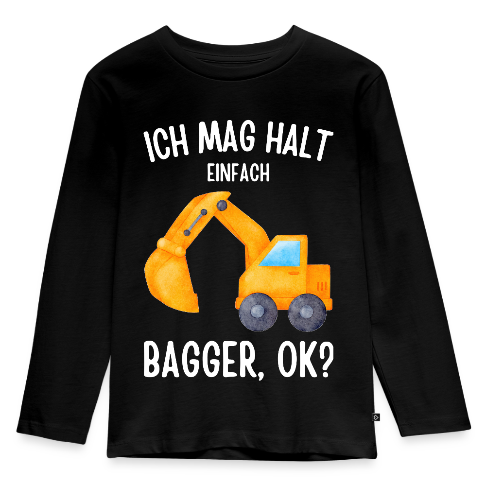 Kinder Langarmshirt "Ich mag halt einfach Bagger, ok?" - Schwarz