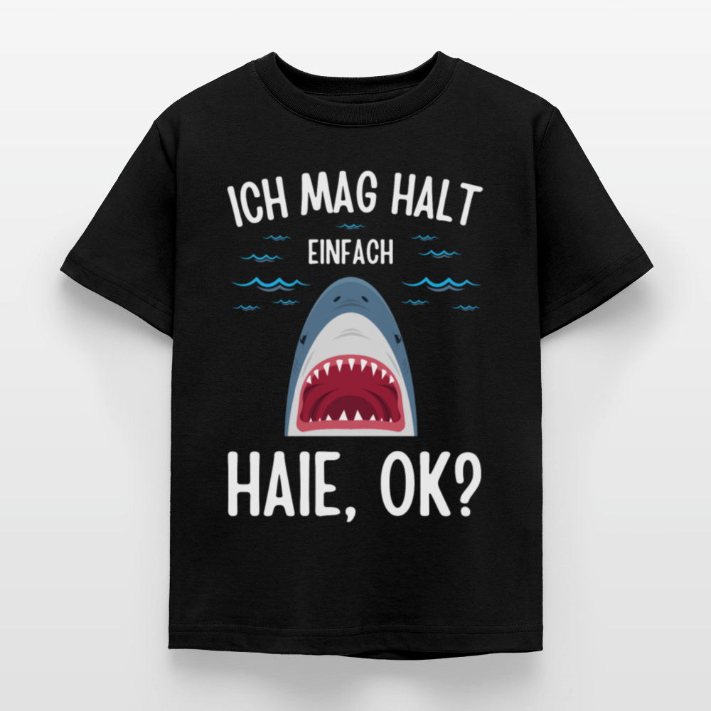 Kinder T-Shirt "Ich mag halt einfach Haie, ok?" - Schwarz