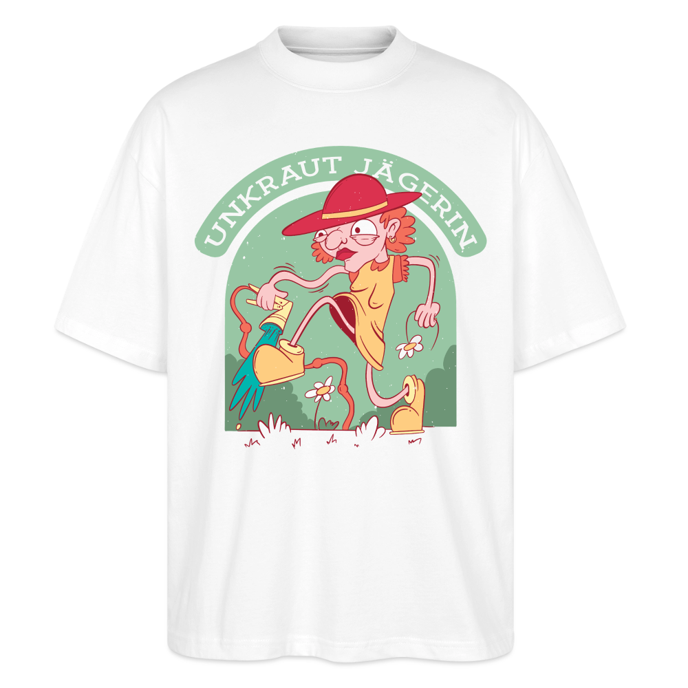 Oversize Bio-T-Shirt "Unkraut Jägerin" - Weiß