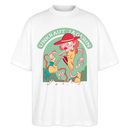 Oversize Bio-T-Shirt "Unkraut Jägerin" - Weiß