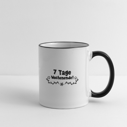 Tasse "7 Tage Wochenende" - Weiß/Schwarz