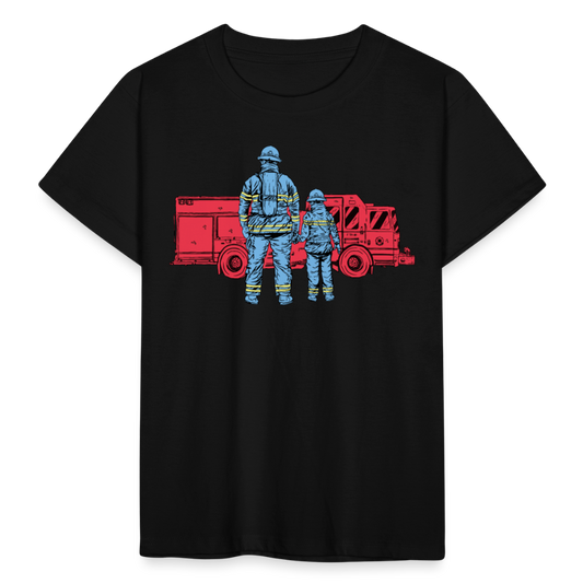 Kinder T-Shirt "Feuerwehr-Vater mit Sohn" - Schwarz