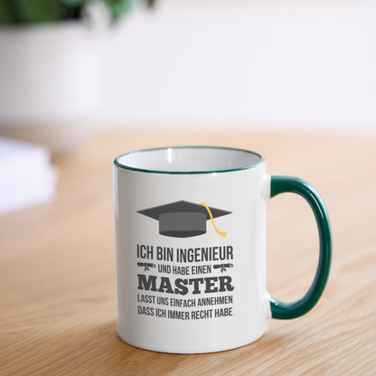 Tasse "Masterabschluss Ingenieur" - Weiß/Dunkelgrün