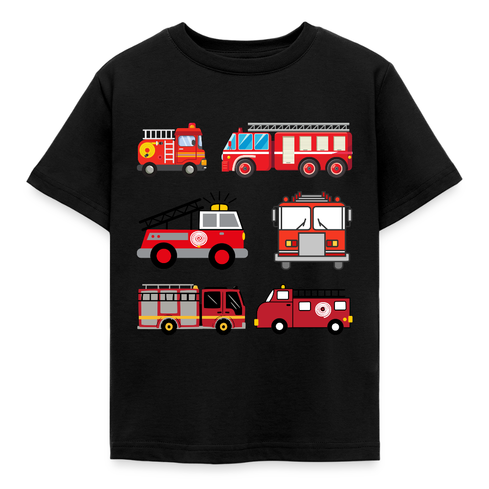 Kinder T-Shirt "6 Feuerwehr Autos" - Schwarz