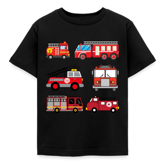 Kinder T-Shirt "6 Feuerwehr Autos" - Schwarz