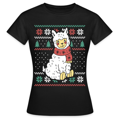 Frauen T-Shirt "Lama Weihnachtsmotiv" - Schwarz