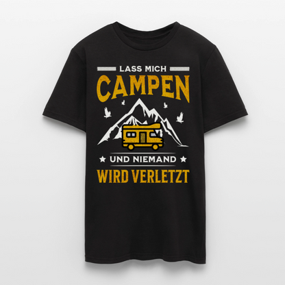 Männer T-Shirt "Lass mich campen und niemand wird verletzt" (Wohnwagen-Motiv) - Schwarz