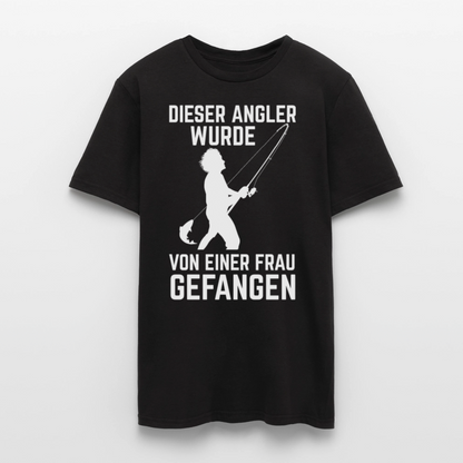 Männer T-Shirt "Dieser Angler wurde von einer Frau gefangen" - Schwarz