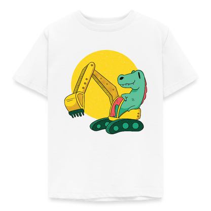 Kinder T-Shirt "Niedlicher Dinosaurier mit Bagger" - Weiß