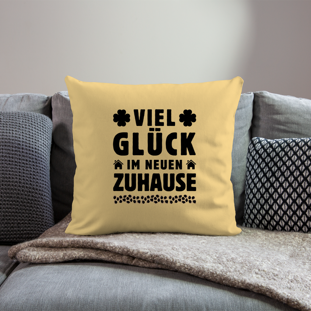 Sofakissen mit Füllung "Viel Glück im neuen Zuhause" (44x44cm) - Hellgelb