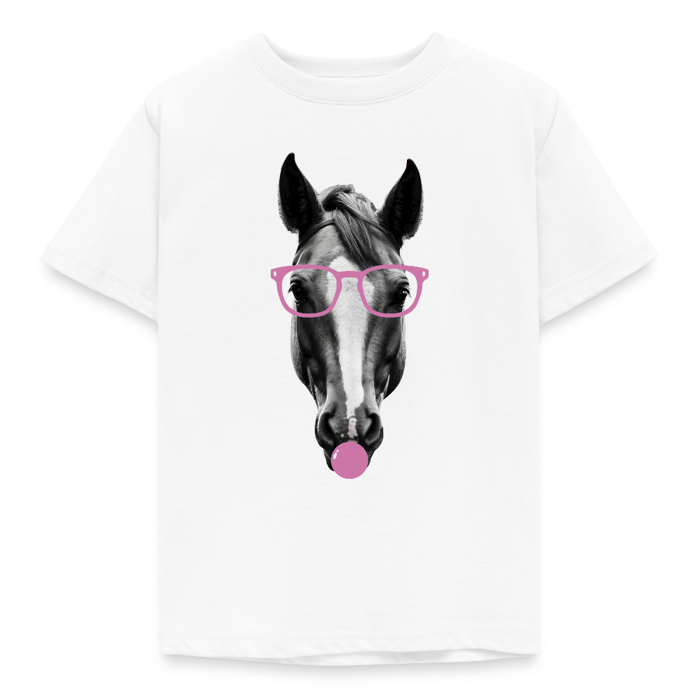 Kinder T-Shirt "Lustiges Pferd mit Kaugummi" - Weiß
