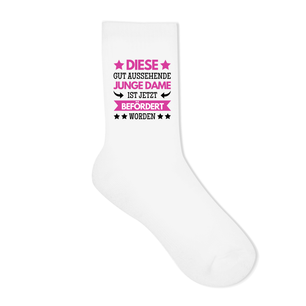 Socken "Diese gut aussehende junge Dame ist jetzt befördert worden"