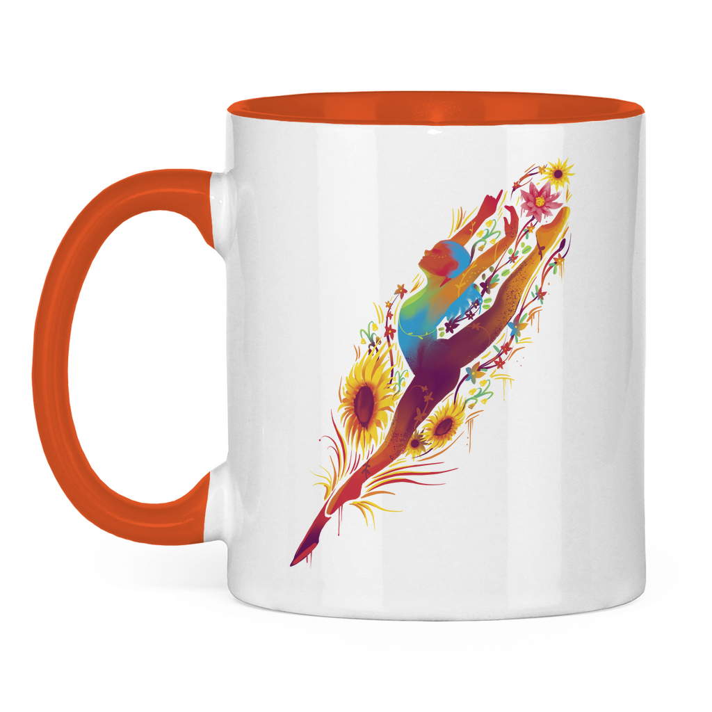 Tasse "Tänzerin im Blumenmotiv" weiß/orange