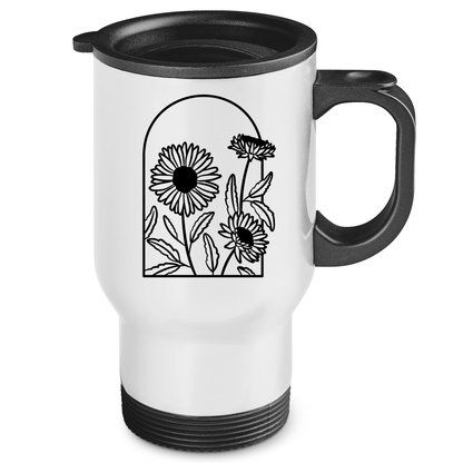 Edelstahl-Thermobecher "Elegante Gänseblümchen" weiß