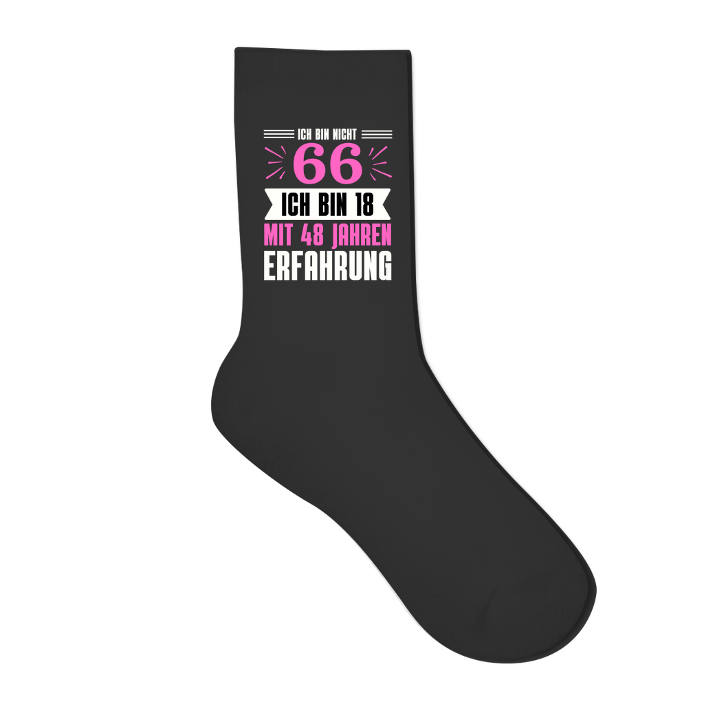 Socken "Ich bin nicht 66" (Pinkes Motiv)