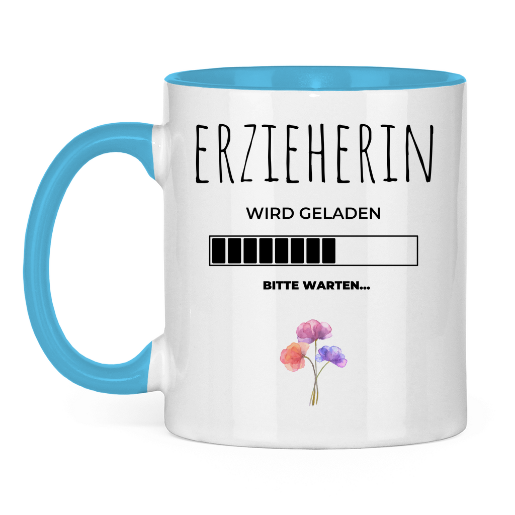 Tasse zweifarbig "Angehende Erzieherin" hellblau