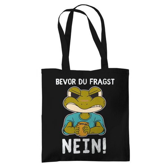 Tasche "Bevor du fragst - Nein!" (Frosch-Motiv) schwarz