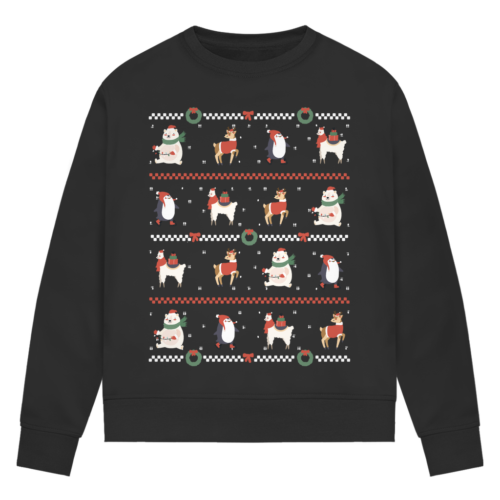 Damen Premium Bio Sweatshirt "Süßes Weihnachtsmotiv" (Pinguin, Lama, Rentier)