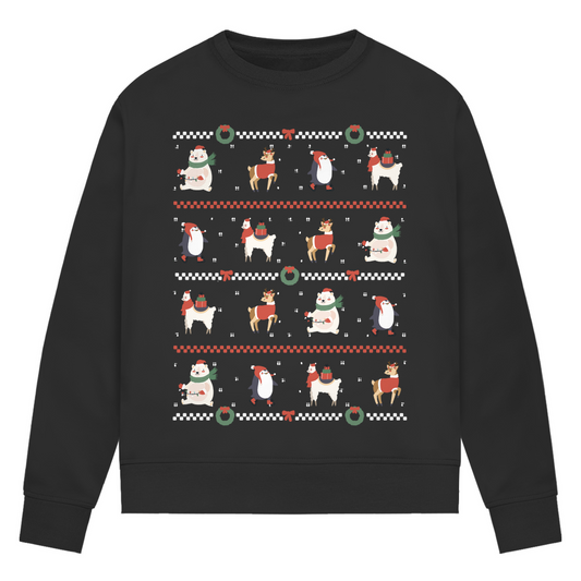 Damen Premium Bio Sweatshirt "Süßes Weihnachtsmotiv" (Pinguin, Lama, Rentier)