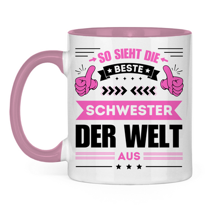 Tasse "So sieht die beste Schwester der Welt aus" weiß/pink
