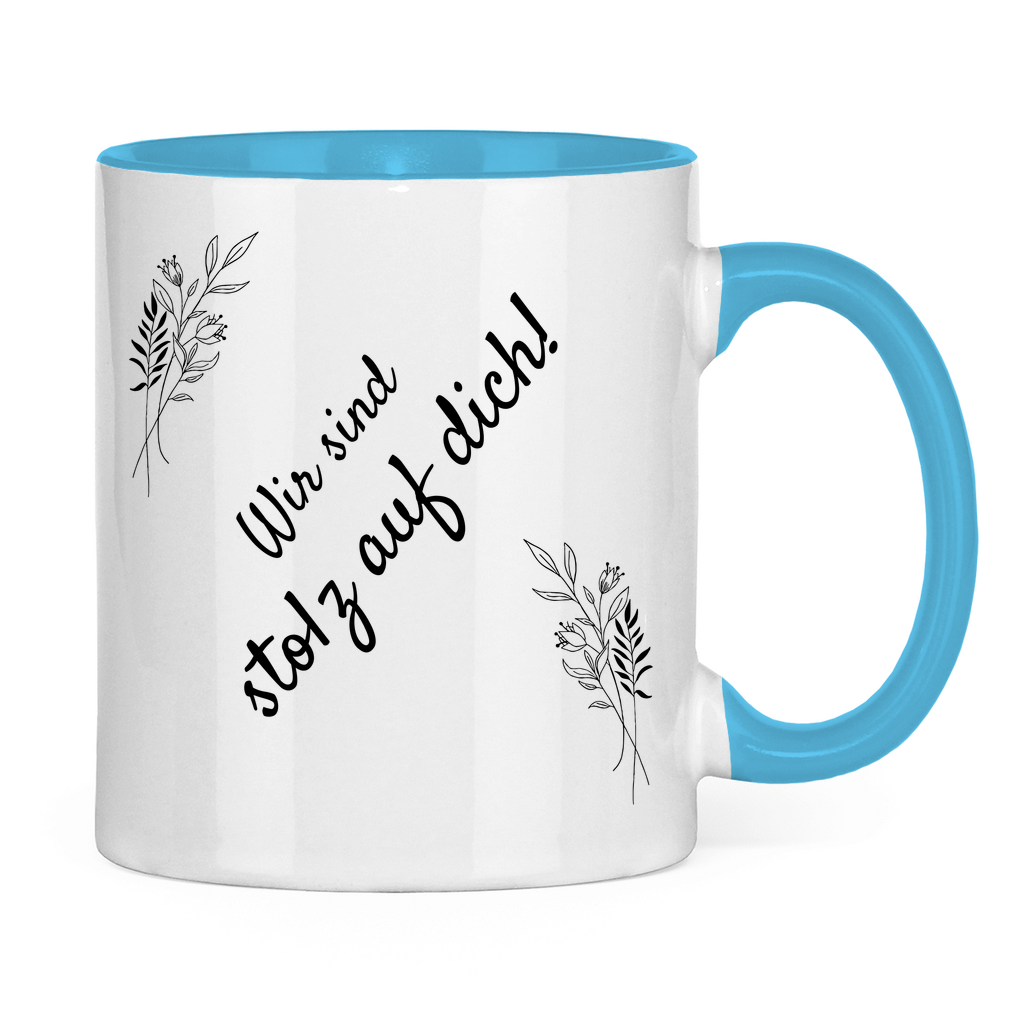 Tasse "Wir sind stolz auf dich" (Blumen-Motiv)