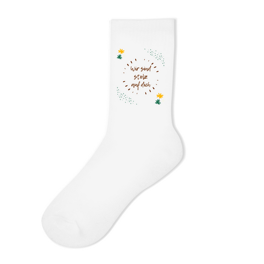 Socken "Wir sind stolz auf dich" (Kreatives Blumenmotiv)