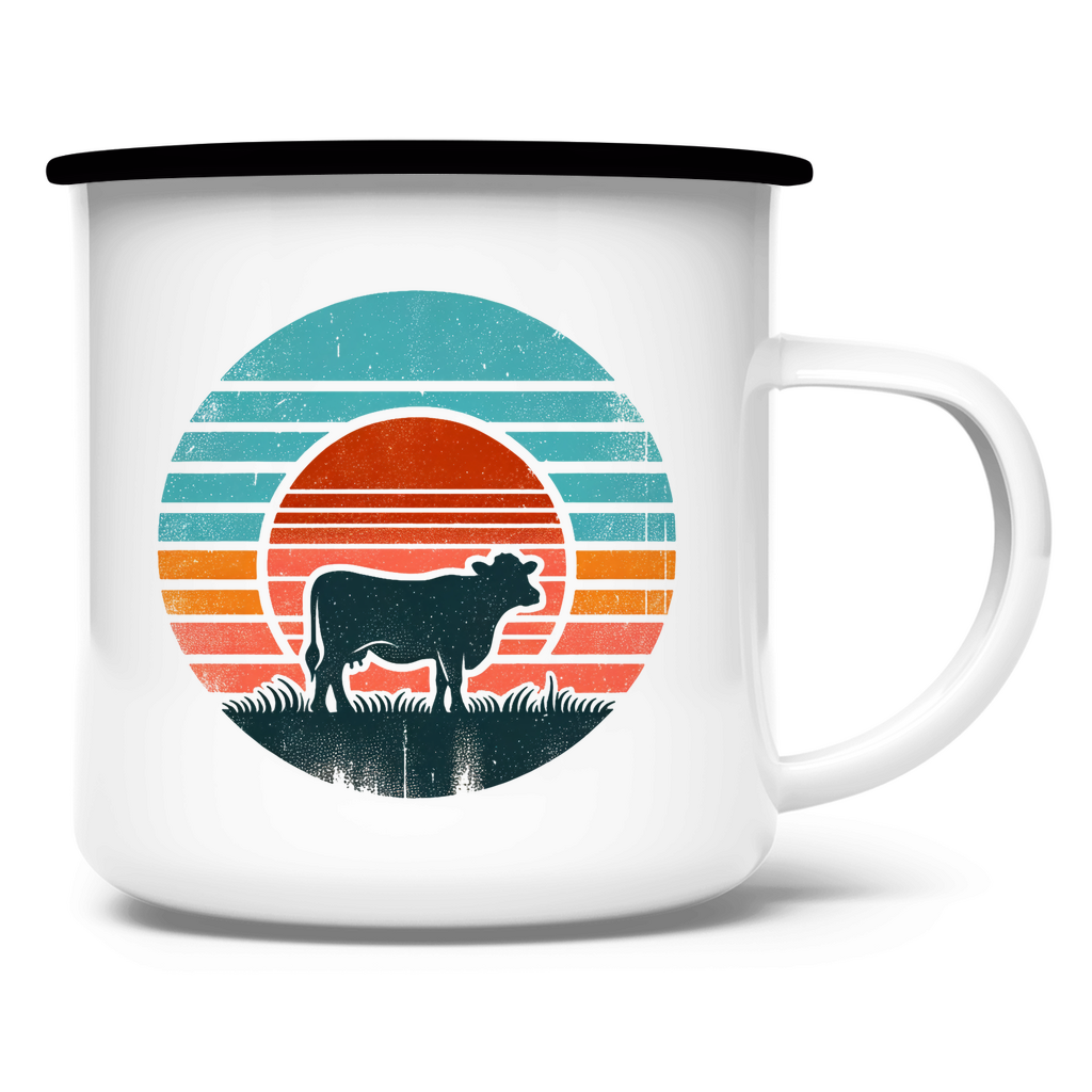 Emaille Tasse "Kuh Retro Motiv"