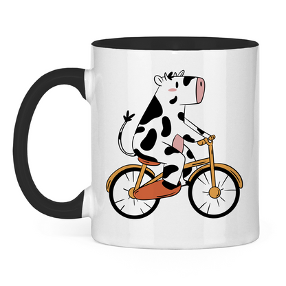 Tasse zweifarbig "Kuh mit Fahrrad"
 schwarz