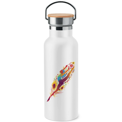 Edelstahl-Trinkflasche mit Bambusdeckel "Tänzerin im Blumenmotiv"