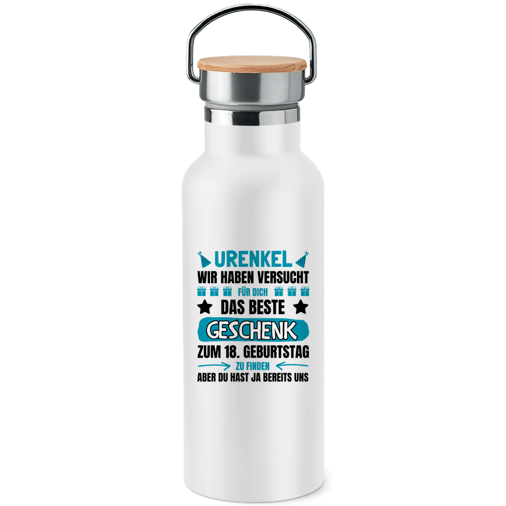 Edelstahl-Trinkflasche mit Bambusdeckel "Urenkel - Wir haben versucht das beste Geschenk zu finden"