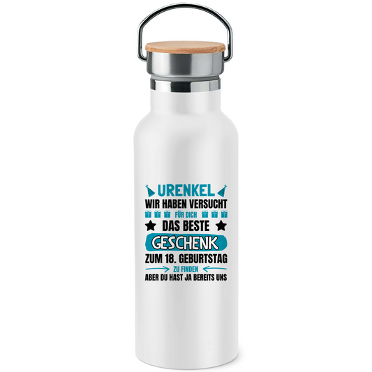 Edelstahl-Trinkflasche mit Bambusdeckel "Urenkel - Wir haben versucht das beste Geschenk zu finden"